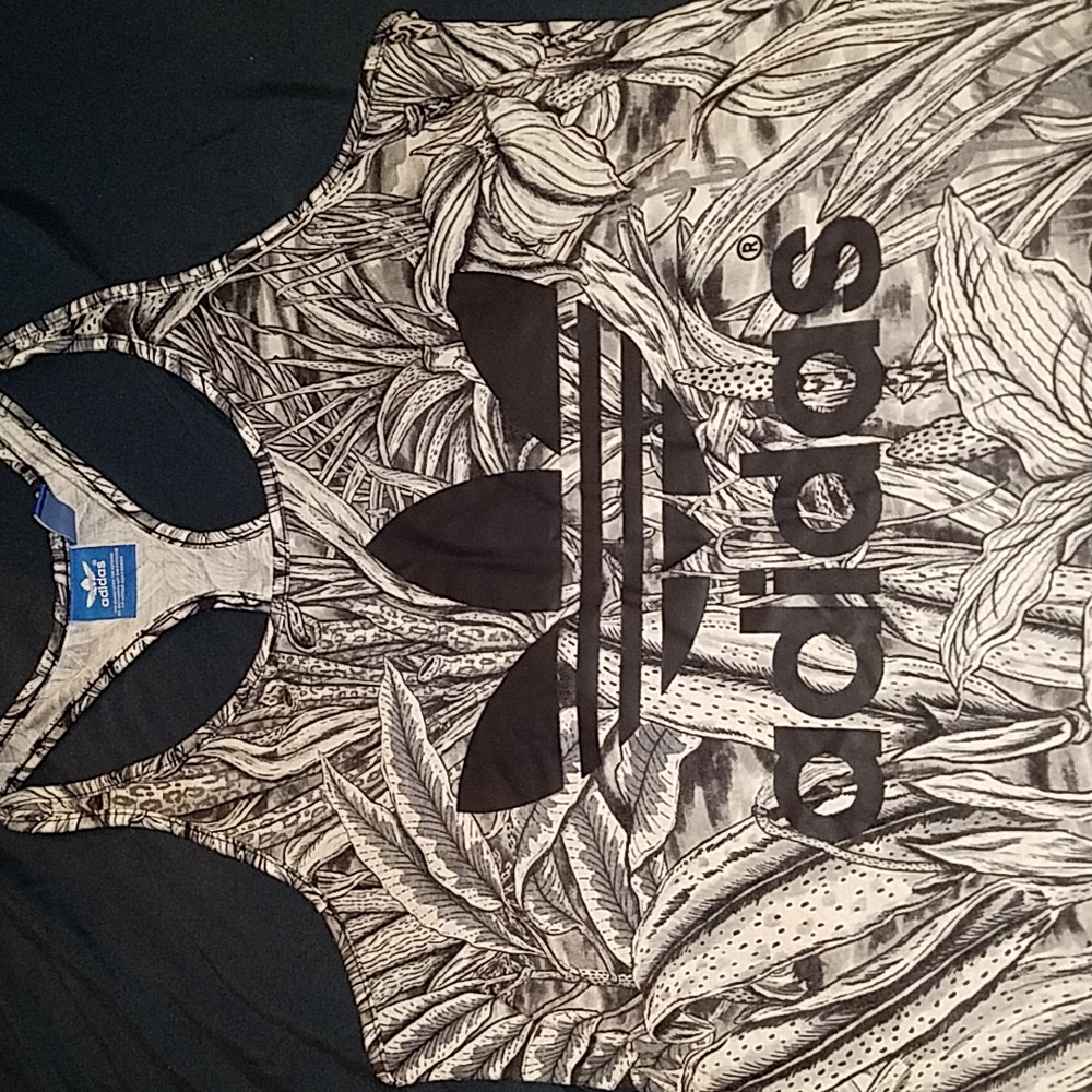 Adidas tropical print tank top shirt womens size small